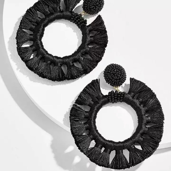Daphne Black Beaded Tassel Earrings - Picture 2 of 2
